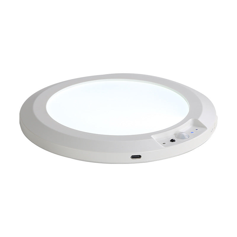 Human Sensor LED Ceiling Light front view, round rechargeable lamp