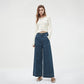 Close-up of brass rivets and button fly on retro flared jeans