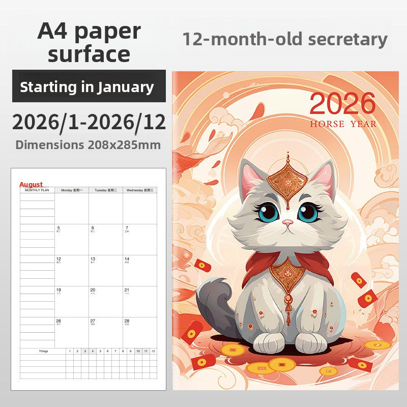 Lucky Cat 2026 cover monthly planner notebook in A5