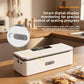 Rechargeable sealing machine in white on a kitchen counter with a close up of the side slider and a smart display callout