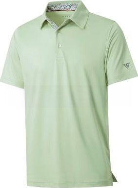 Men's short sleeve polo shirt with a solid body and a printed contrast collar, fitted cut in light polyester