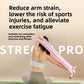 Wide fabric yoga stretching strap with a bar handle and a foot loop product shot of the pink strap on a white ground