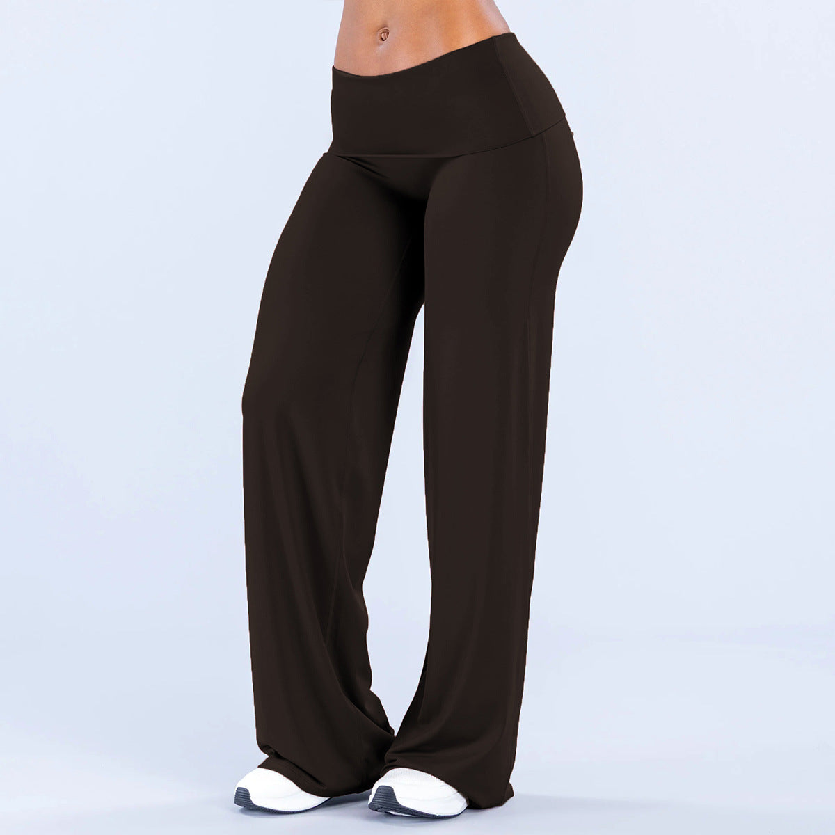 Women's fold over waist wide leg yoga pants in dark brown