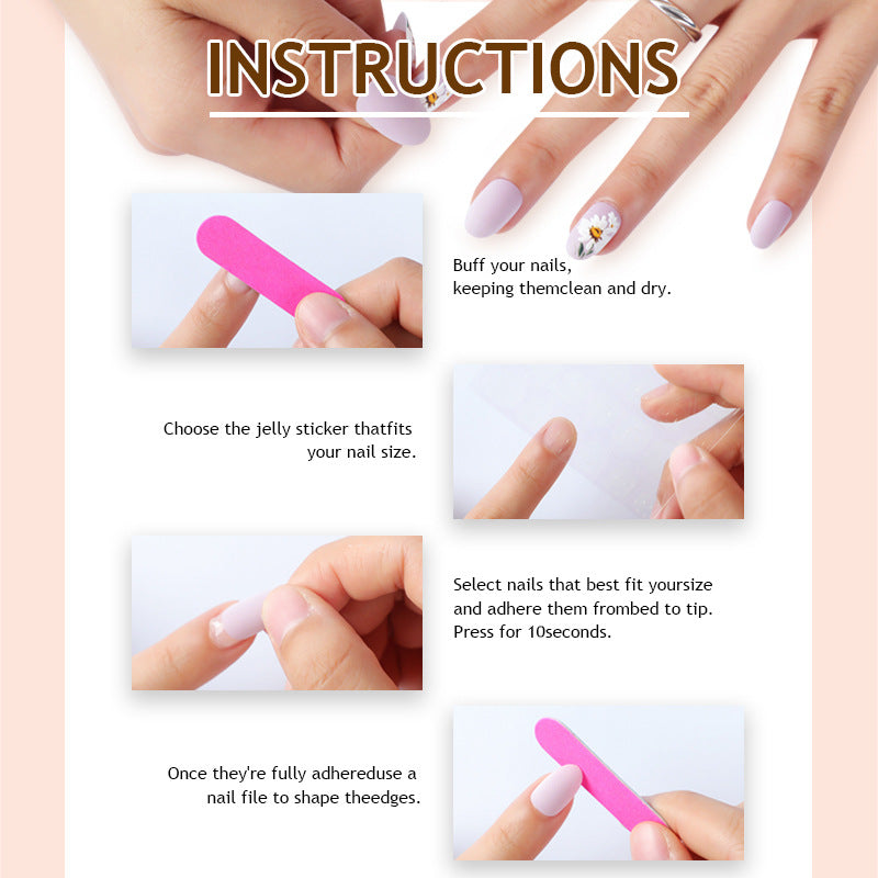 Step by step guide to applying the press on nails with jelly tabs