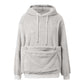 Light Gray option, size L: plush fleece hooded sweatshirt with white drawstrings and large front pocket
