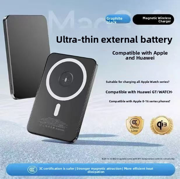 Magnetic power bank shown from the side to show its overall thickness
