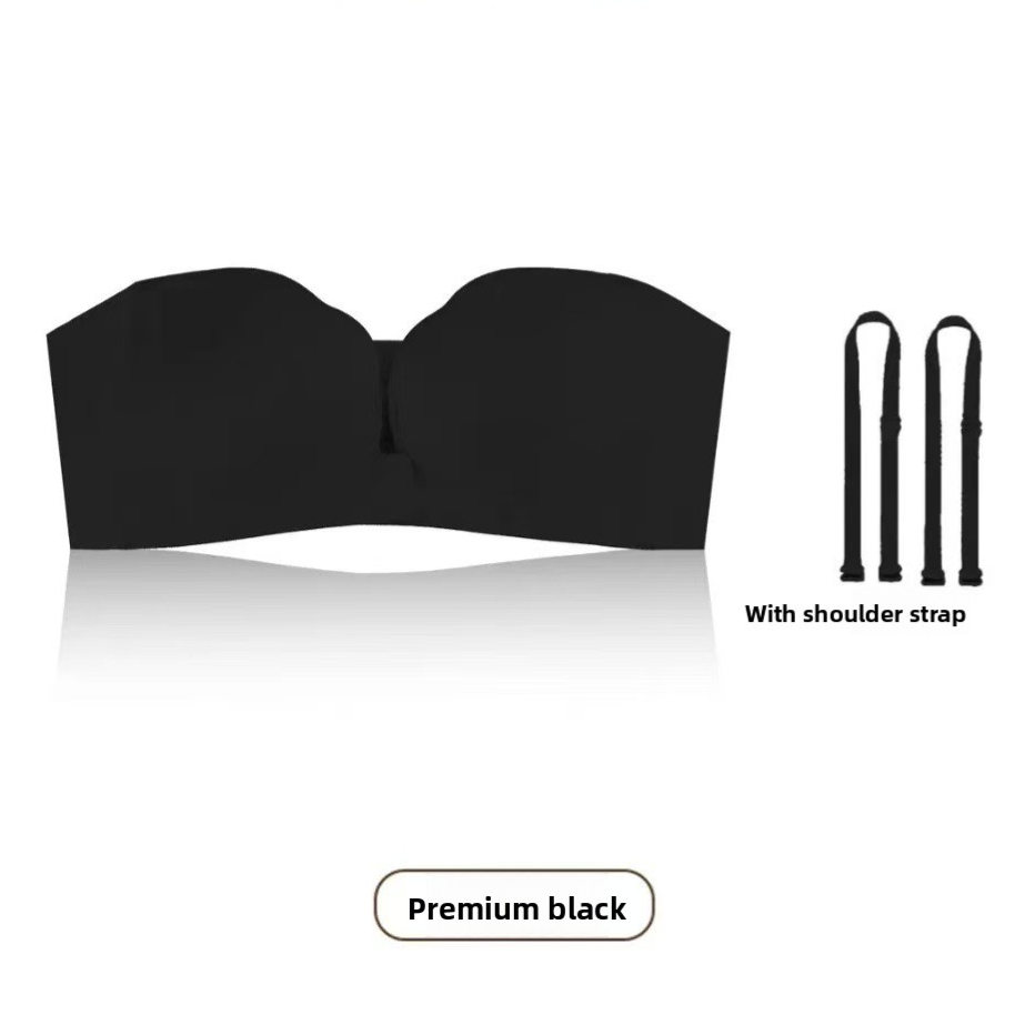 Inside view of the seamless molded 3/4 push-up cups of a strapless front clasp bra