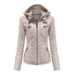 Off white PU leather jacket with detachable hood, size XL option