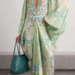 Light green botanical print V-neck maxi dress with wide sleeves, size M option photo