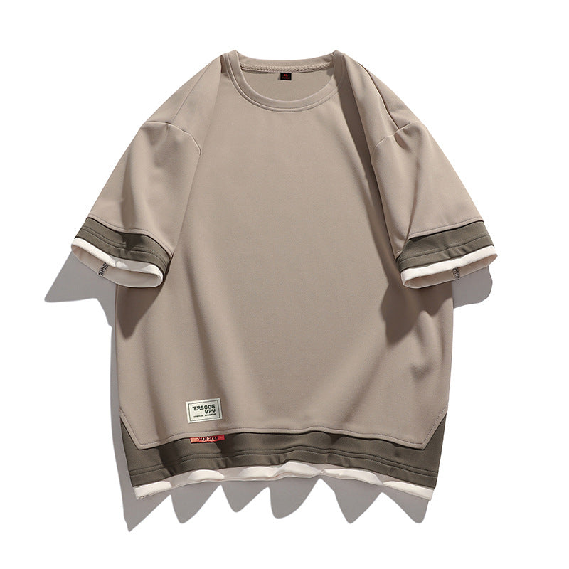Mens Round Neck Short Sleeve T-Shirt | macro material texture detail