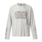 Light gray long sleeve flag print t-shirt with a loose fit and frayed cuffs, size XL option view