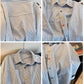 Side view of the blue striped shirt showing the relaxed long sleeve cut