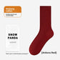 Deep red ribbed mid-calf socks laid flat beside their individual pack, free size