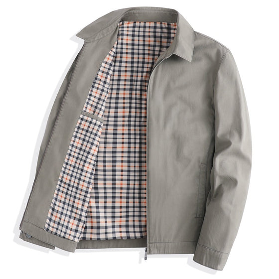 Men's Pure Cotton Zip Jacket with Checked Lining, Business Casual
