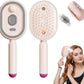 Pink electric mist spray massage hair brush front and back with ball tip bristle pad