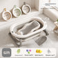 Baby bathtub with mesh bath rack, hammock bath net and three washbasins hung on the wall