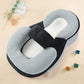 Option Grey: grey wedge lounger pillow with a black panel, white mesh insert and strap on a cream background with blocks