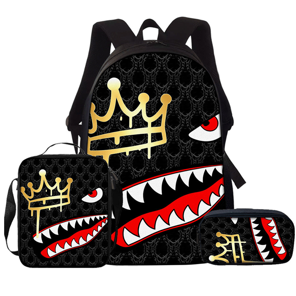Black crown red eye print school set option photo, 17-Inch Backpack Lunch Bag Pouch option