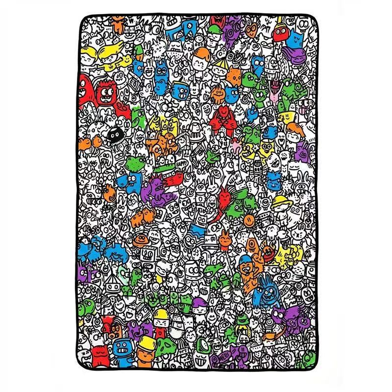 Rainbow coloured doodle design of the wool felt throw, the Painted style