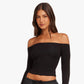 Black off the shoulder long sleeve cropped top, Black top option, size S