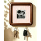 Option 15x15 Hook Style 4: dark wood wall photo frame with pale pink striped backing and two key hooks