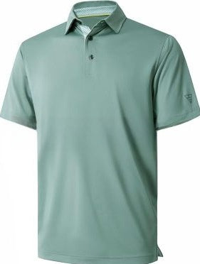 Men's short sleeve polo shirt with a solid body and a printed contrast collar, fitted cut in light polyester