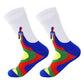 Waterproof crew socks with a white cuff and a blue, red, green and yellow paintbrush design, size S 37-39