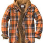 Back view of the plaid hooded jacket with contrast hood
