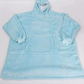 Sky blue thickened flannel hooded wearable blanket with front pocket, size 90x120 cm 820 g