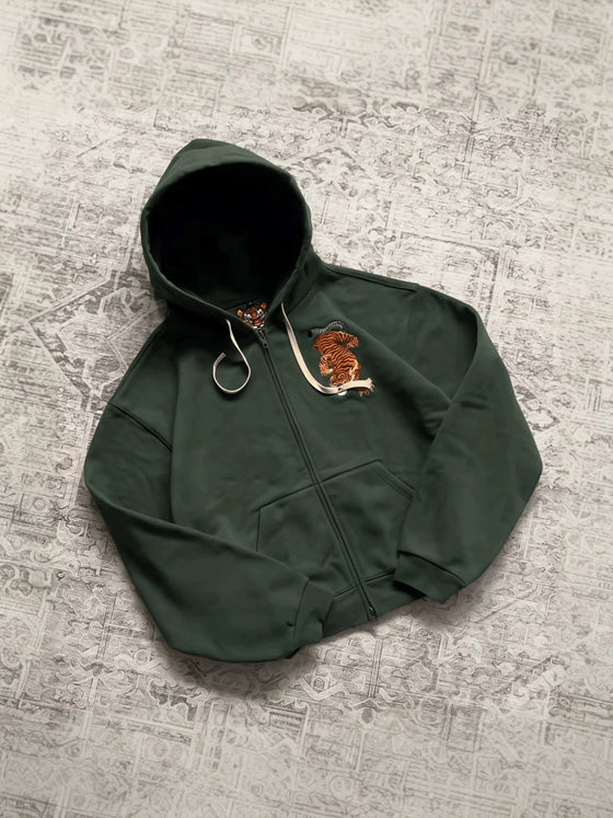Embroidered Hooded Sweatshirt with Double Zipper