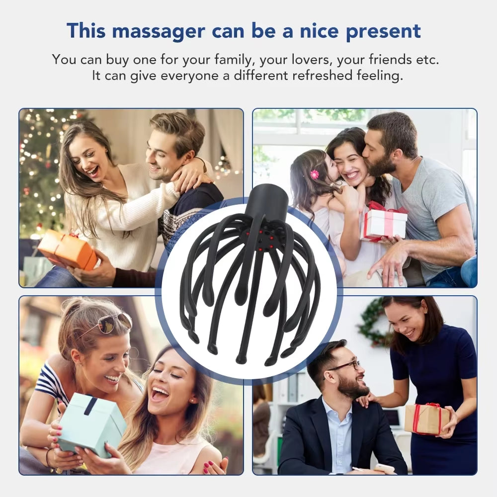 Scalp massager worked across the crown on top of the head