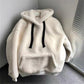 Apricot white fluffy lamb like sherpa hoodie for women in a loose Korean style cut