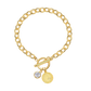 Front view of the stainless steel Cuban chain bracelet flat on a stone