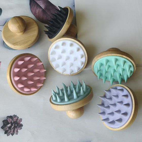 Bamboo Handle Silicone Scalp Massage Brush