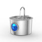 Faucet spout stainless steel pet water fountain with a round blue level window marked max and min