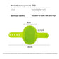 Avocado green pet bath massage brush laid flat with size marks 8 cm head, 12.5 cm brush and 26 cm strap