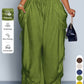 High waist wide leg linen look viscose drawstring trousers, close up of the high drawstring waist