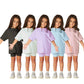 Kids two-piece sets shown in five colours, soft cotton tee and matching biker shorts