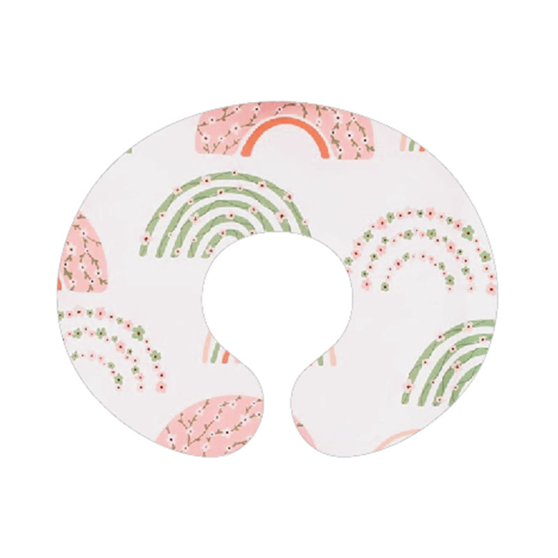 U-shaped pillowcase with green and pink dotted rainbows on pale pink, option Rainbow Flowers Pillowcase