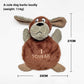 Soft corn velvet and plush squeaky pet toy shaped like a cartoon animal on a plain background