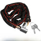 Bicycle chain lock on a clean studio background showing the full sleeved chain