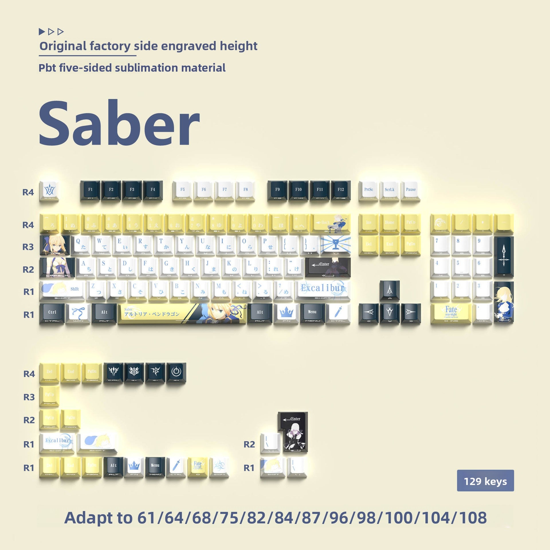 Anime keyboard keycap set shown in an outdoor styled setting