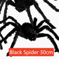 Hairy black Halloween spider prop with red eyes, flocked body and eight posable bendable legs