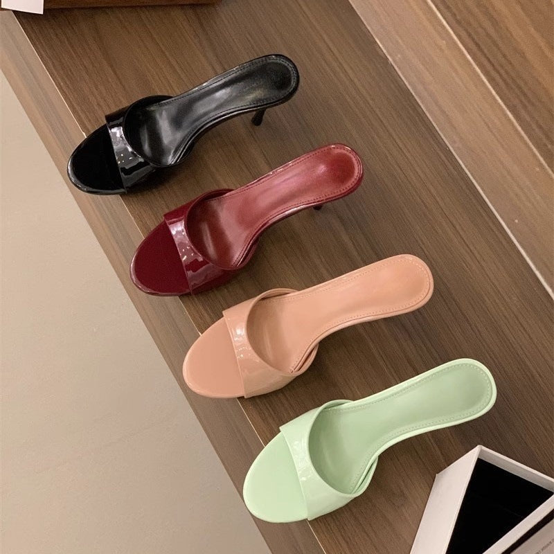 Womens Open Toe Slide Sandals with Thin Heel