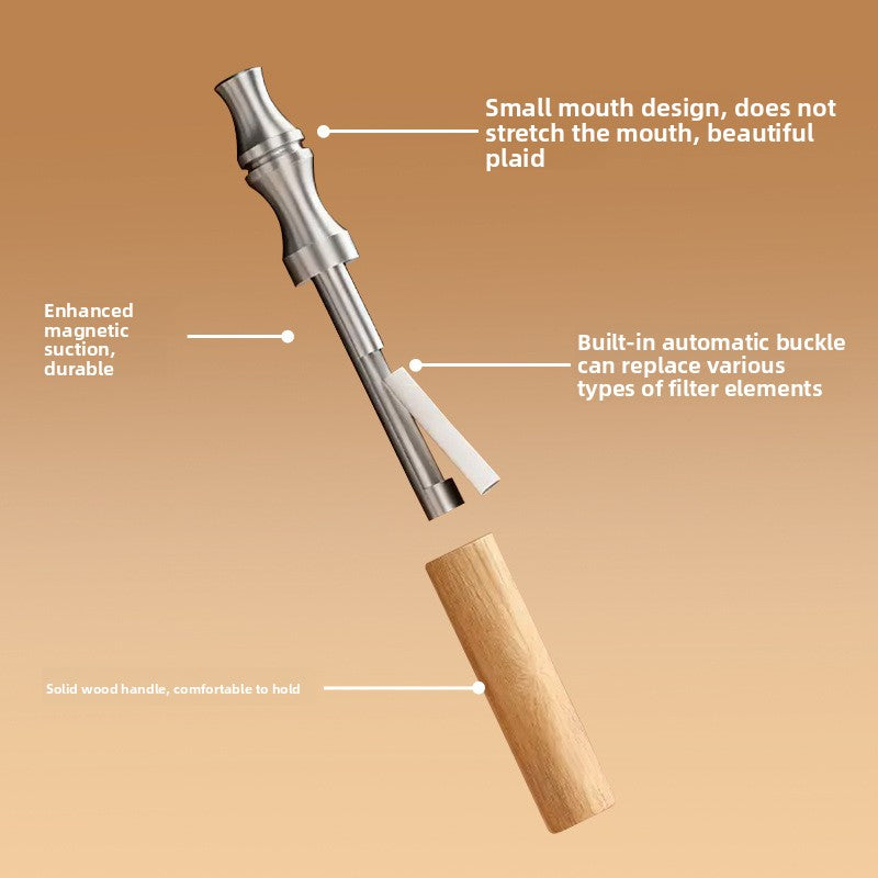 Exploded view of the aroma stick, callouts on the narrow tip, the magnet and the core buckle
