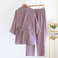 Purple women's style kimono style cotton gauze pajama set with side tie and patch pocket, size M variant image