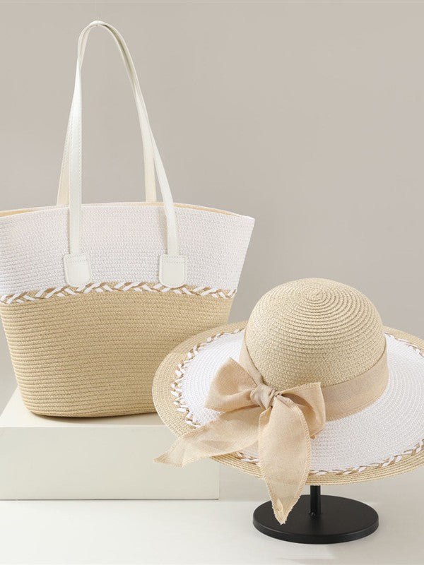 Bow Design Sun Hat and Bag Set | close up material texture