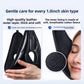 Black chin cradle held in a hand showing the outer vegan leather layer, and the soft cotton fleece lining against a cheek