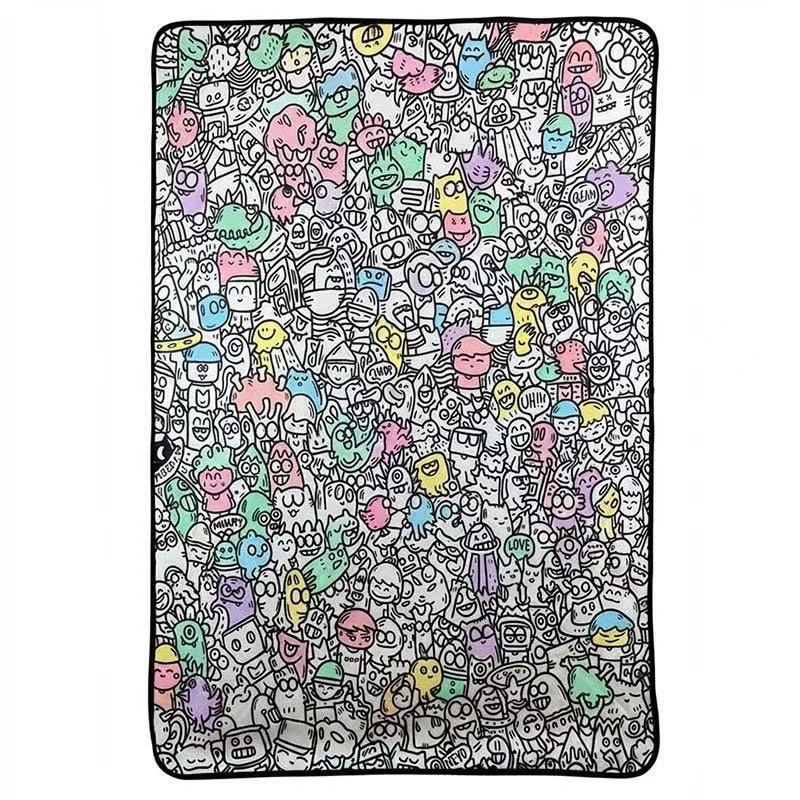 Dreamy pastel design of the doodle felt throw, filled in with light colours