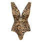 Floral Print Deep V One-Piece Swimsuit | close detail finishing touch